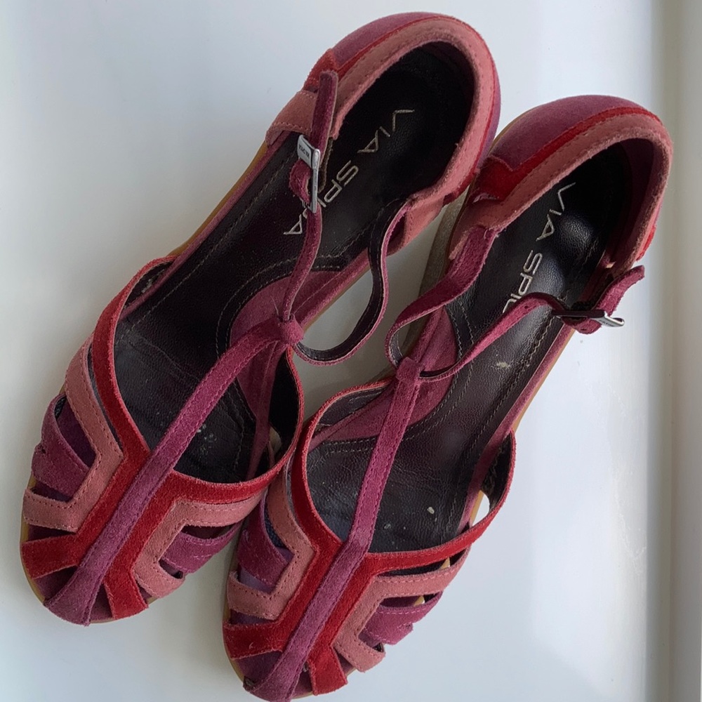 Via Spiga Tri-Toned Suede Wedges